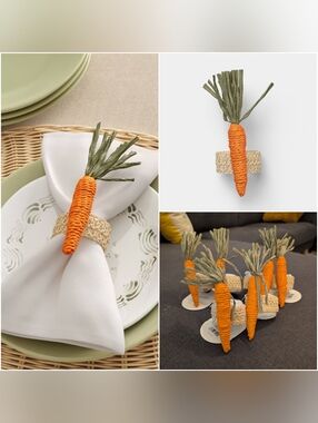 Woven Orange Carrot Napkin Rings - Set of 6